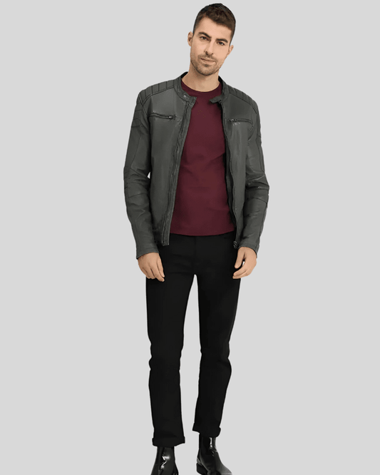Buck Grey Biker Genuine Leather Jacket - Vox Leather