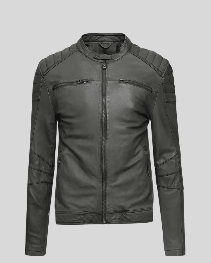 Buck Grey Biker Genuine Leather Jacket - Vox Leather