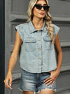 Button Up Cap Sleeve Denim Jacket - Vox Leather