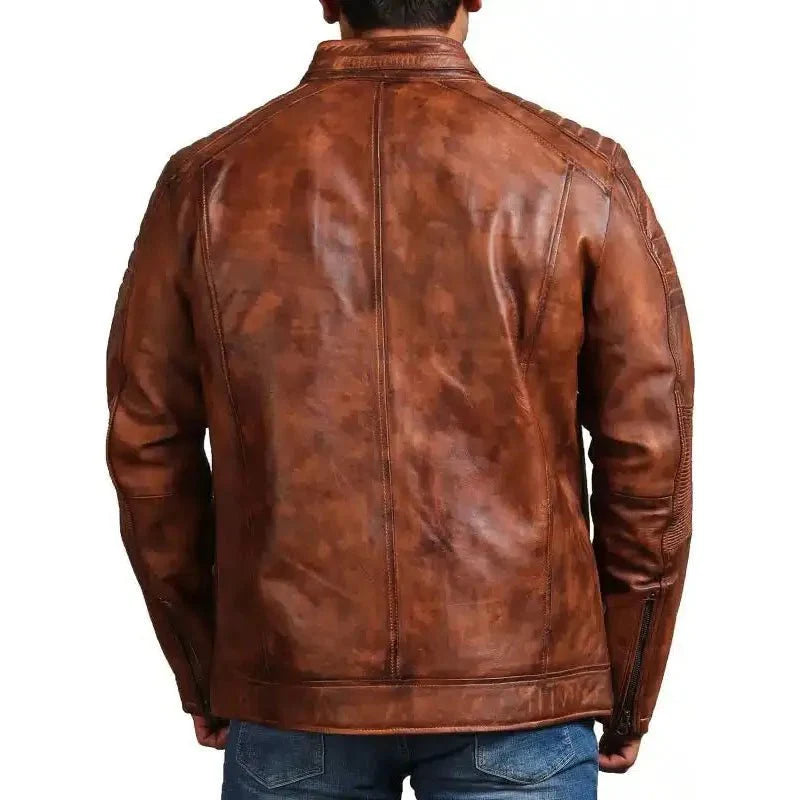 Cafe Racer Vintage Brown Cowhide Motorcycle Jacket - Rare Leather