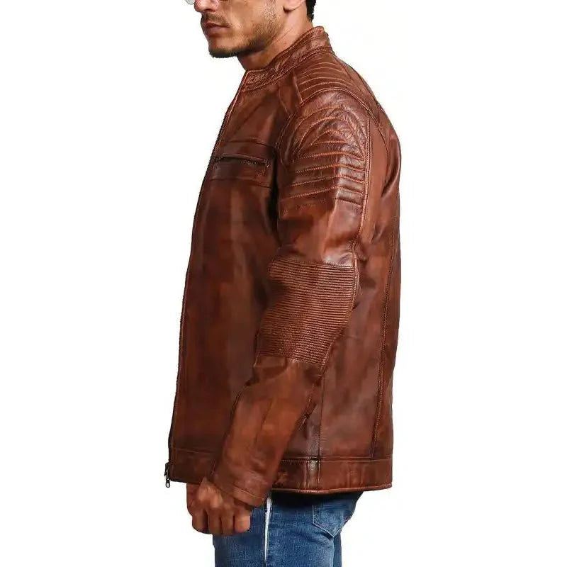 Cafe Racer Vintage Brown Cowhide Motorcycle Jacket - Rare Leather