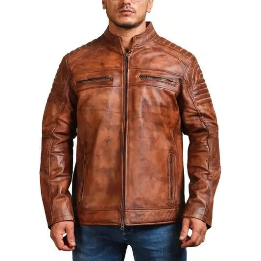Cafe Racer Vintage Brown Cowhide Motorcycle Jacket - Vox Leather