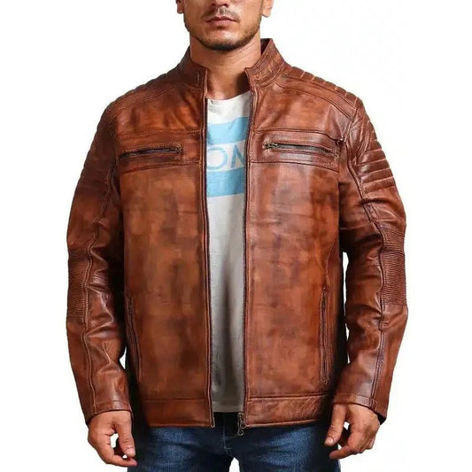 Cafe Racer Vintage Brown Cowhide Motorcycle Jacket - Vox Leather