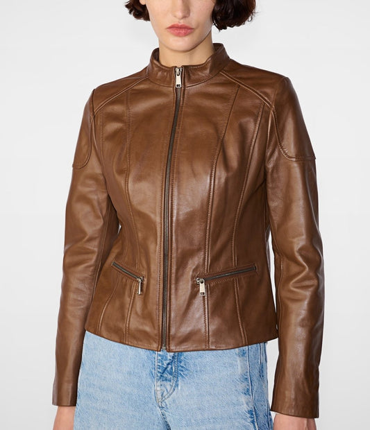 Caitlin Scuba Leather Biker Jacket - Vox Leather