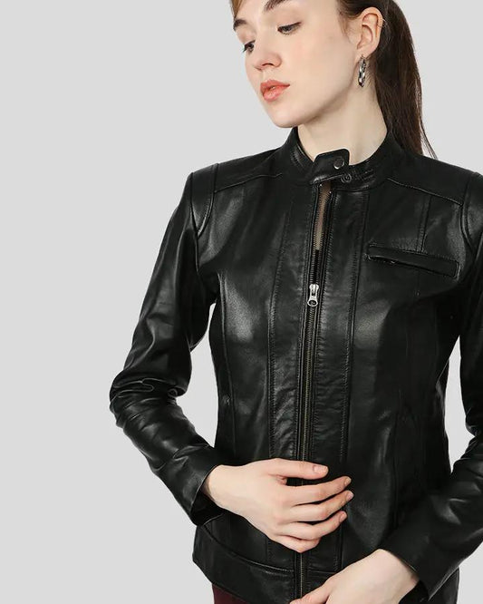 Calista Black Racer Leather Jackets - Vox Leather