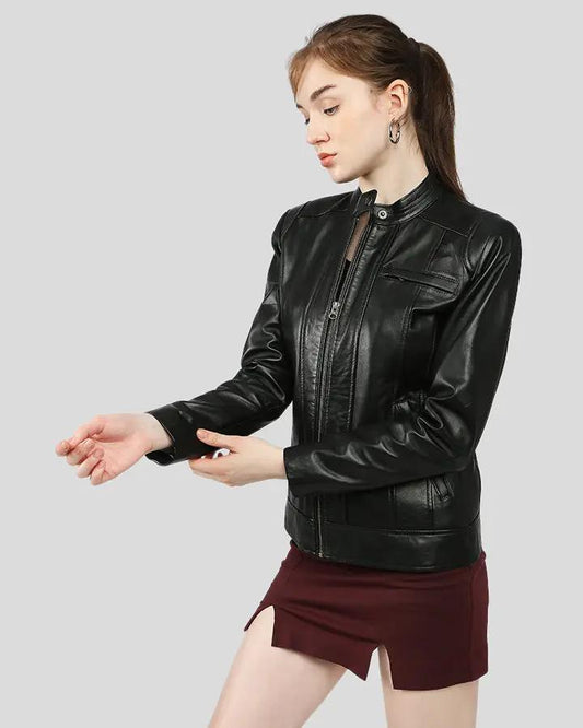Calista Black Racer Leather Jackets - Vox Leather