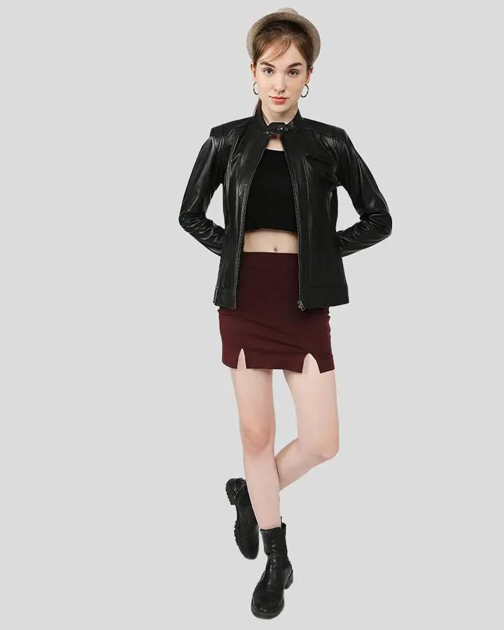 Calista Black Racer Leather Jackets - Vox Leather