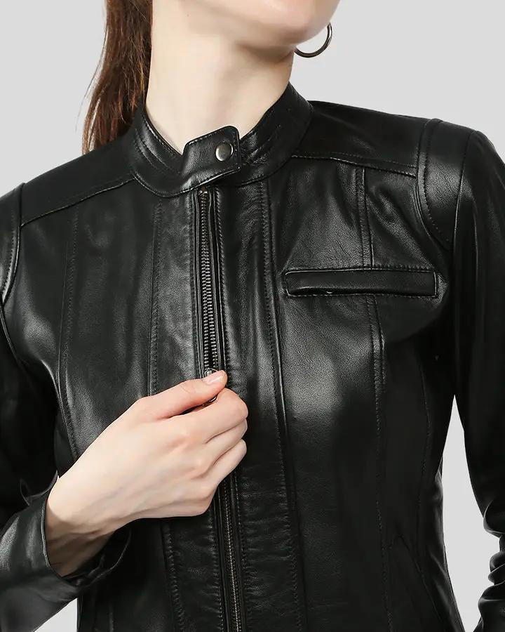 Calista Black Racer Leather Jackets - Vox Leather
