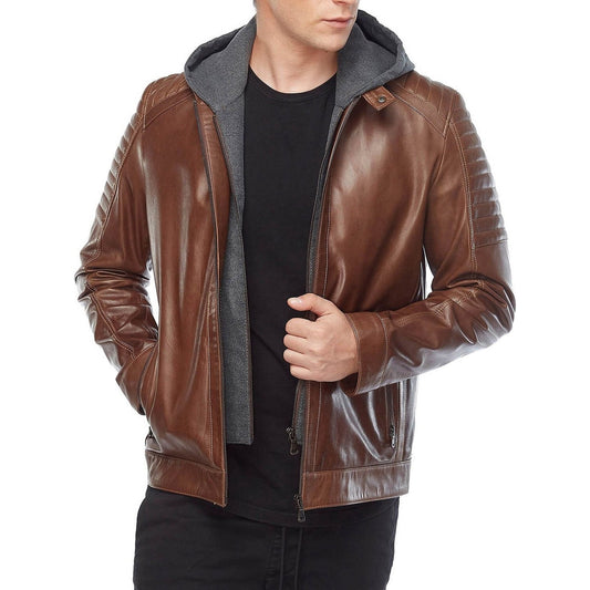 Cameron Brown Hooded Men’s Leather Jacket - Rare Leather