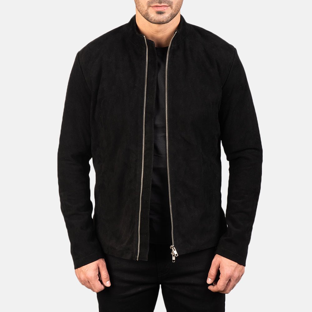 Charcoal Black Suede Biker Jacket - Rare Leather
