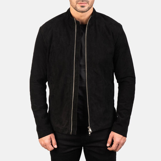 Charcoal Black Suede Biker Jacket - Rare Leather