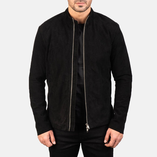 Charcoal Black Suede Biker Jacket - Vox Leather
