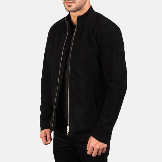 Charcoal Black Suede Biker Jacket - Vox Leather