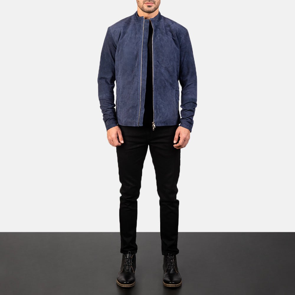 Charcoal Navy Blue Suede Biker Jacket - Rare Leather