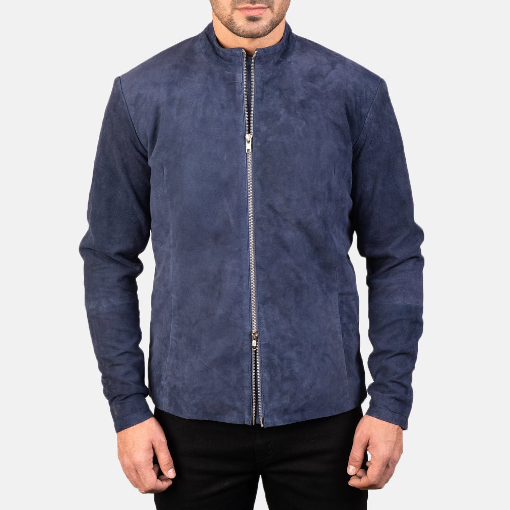 Charcoal Navy Blue Suede Biker Jacket - Rare Leather