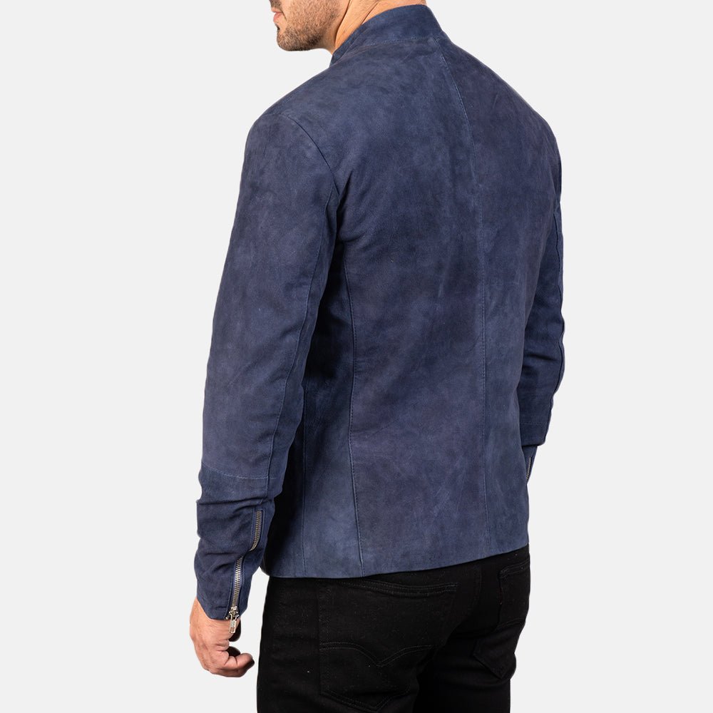 Charcoal Navy Blue Suede Biker Jacket - Rare Leather