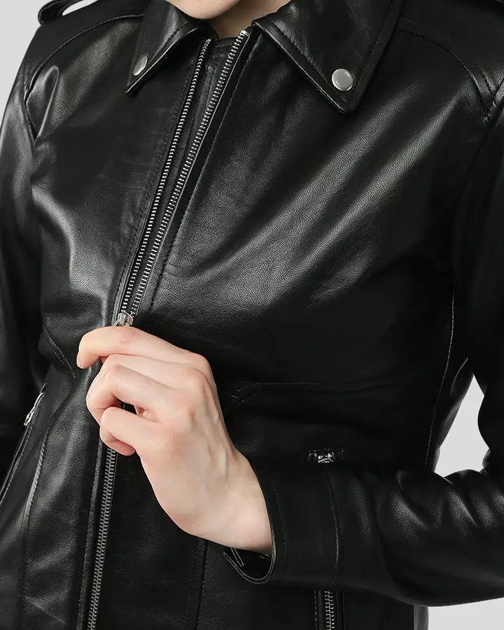 Charmaine Black Racer Leather Jackets - Vox Leather