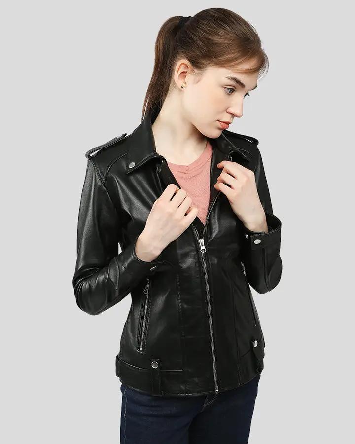 Charmaine Black Racer Leather Jackets - Vox Leather