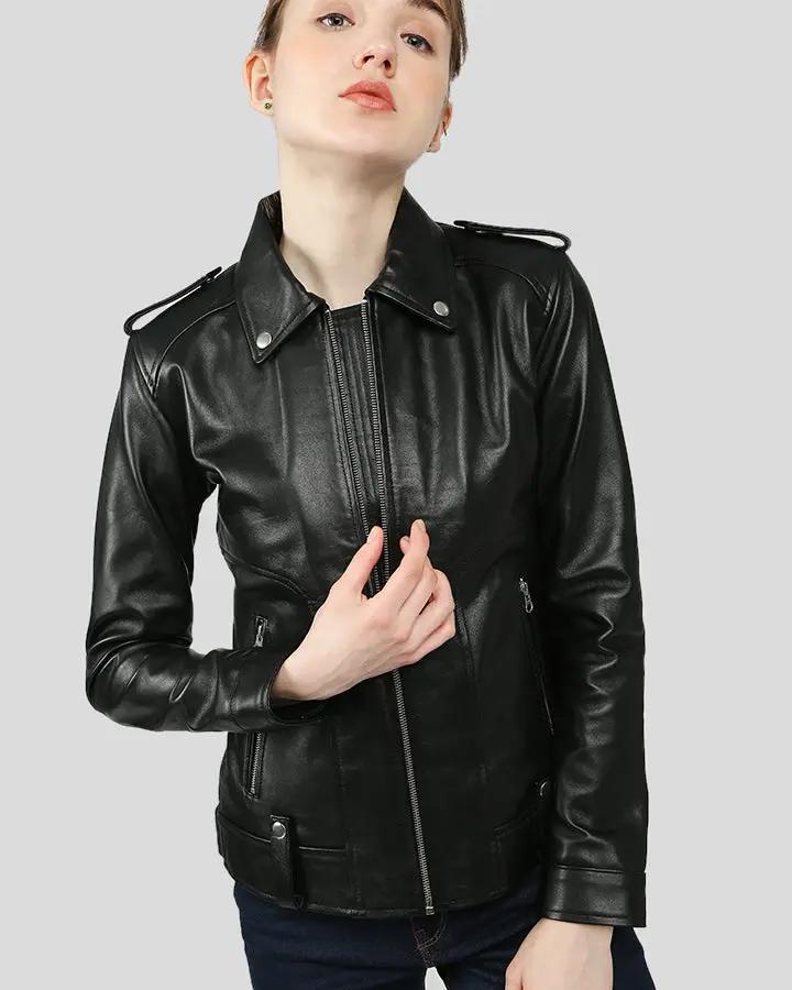 Charmaine Black Racer Leather Jackets - Vox Leather