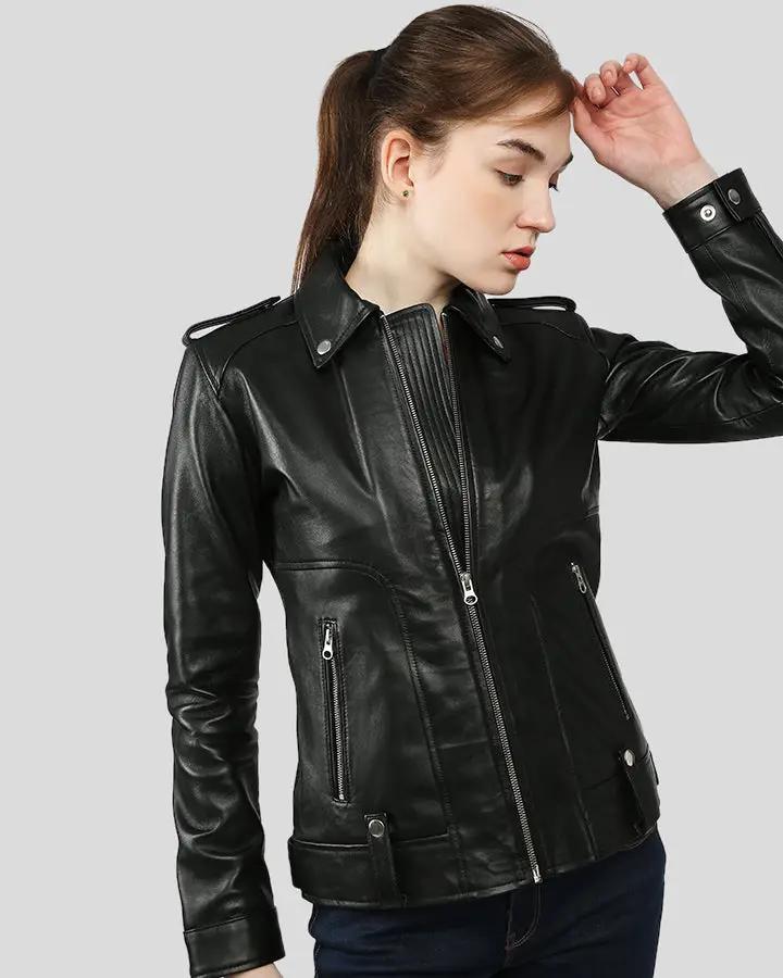 Charmaine Black Racer Leather Jackets - Vox Leather