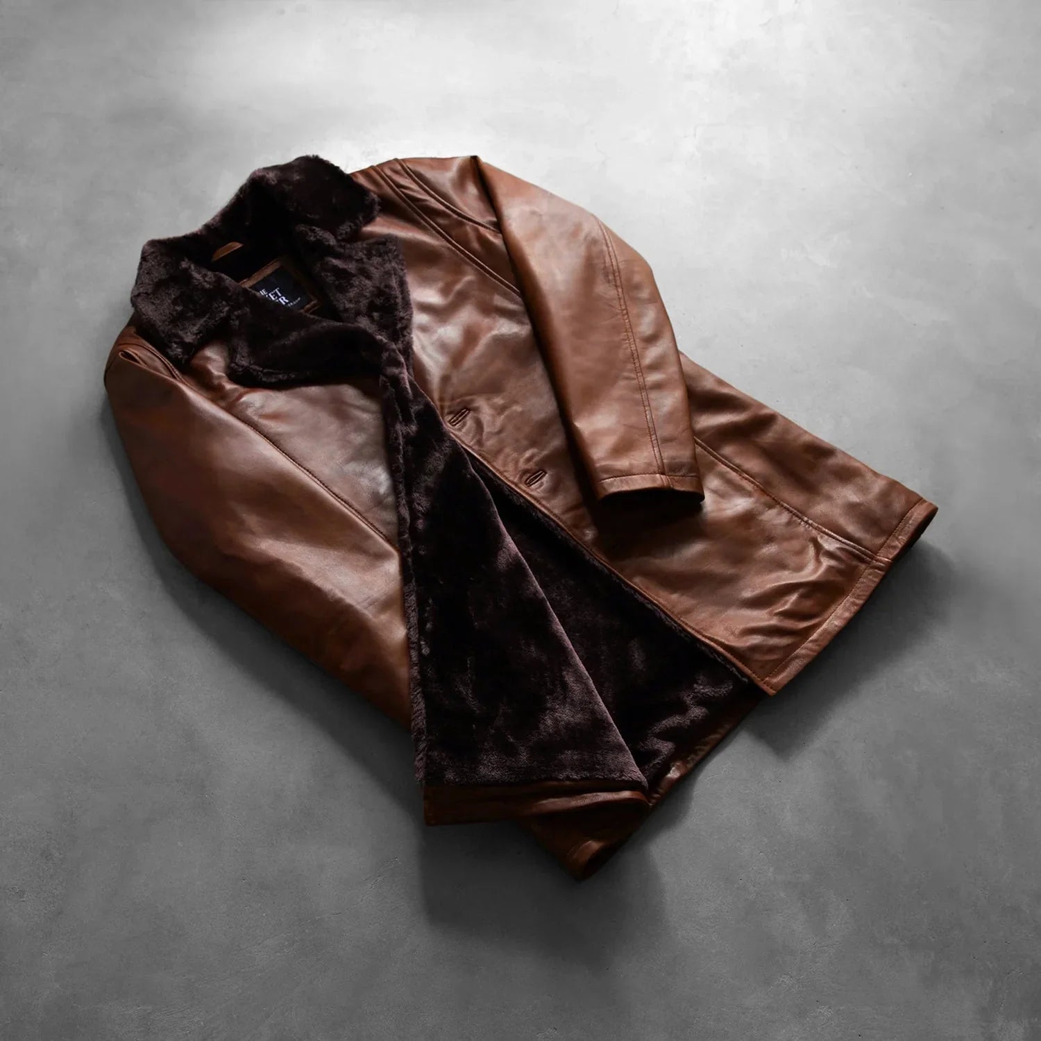 Cinnamon Distressed Leather Fur Coat - Rare Leather