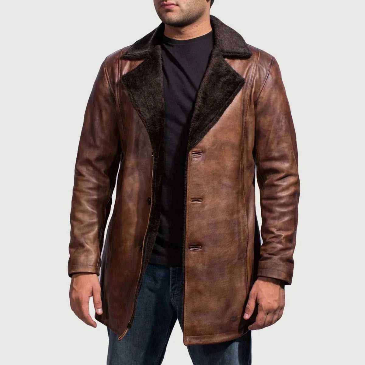 Cinnamon Distressed Leather Fur Coat - Vox Leather