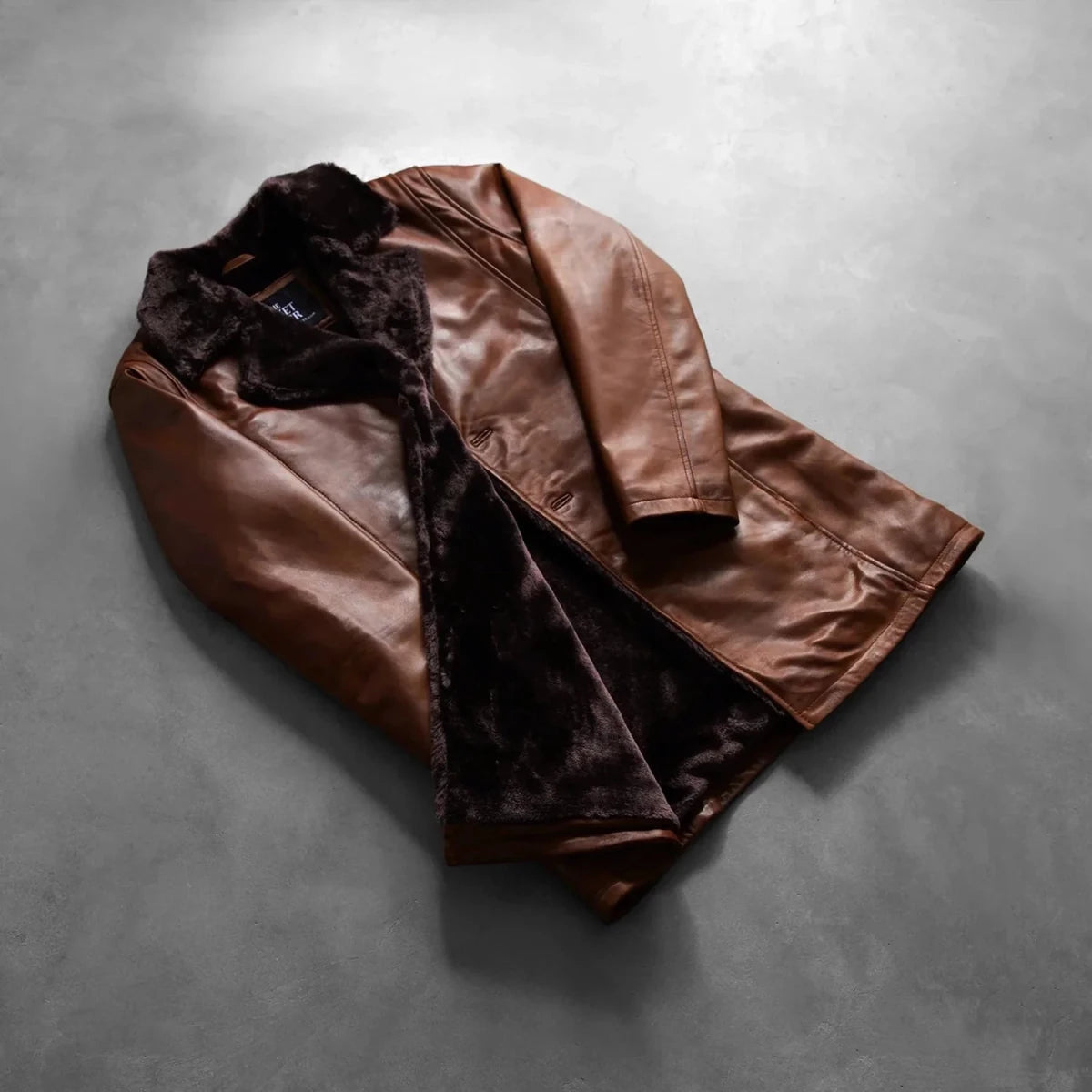Cinnamon Distressed Leather Fur Coat - Vox Leather