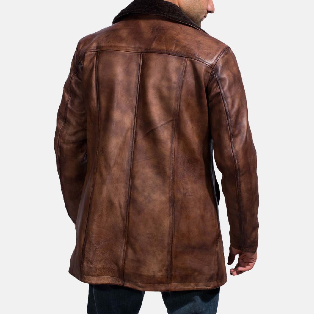 Cinnamon Distressed Leather Fur Coat - Vox Leather