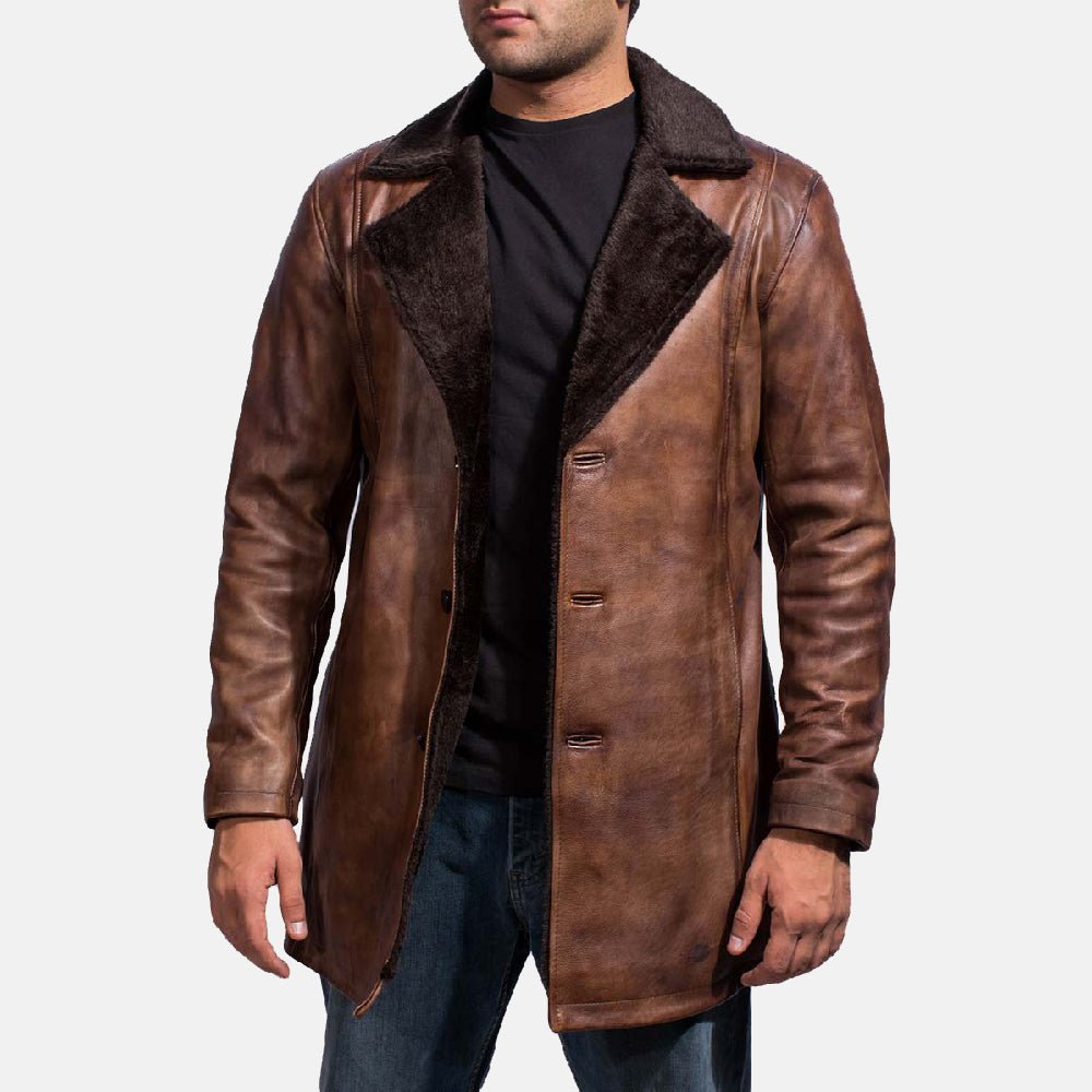 Cinnamon Distressed Leather Fur Coat - Vox Leather
