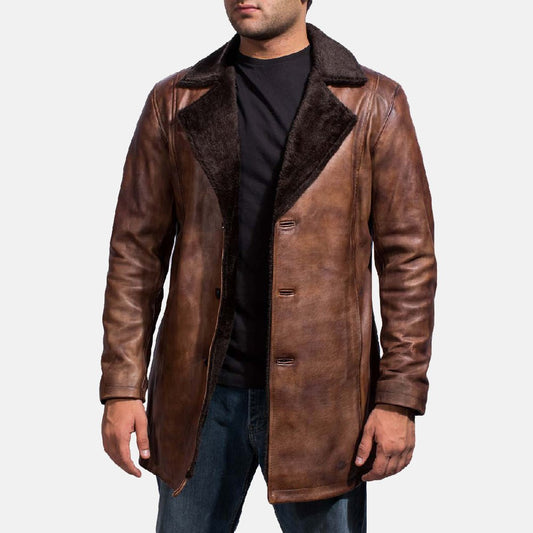 Cinnamon Distressed Leather Fur Coat - Vox Leather