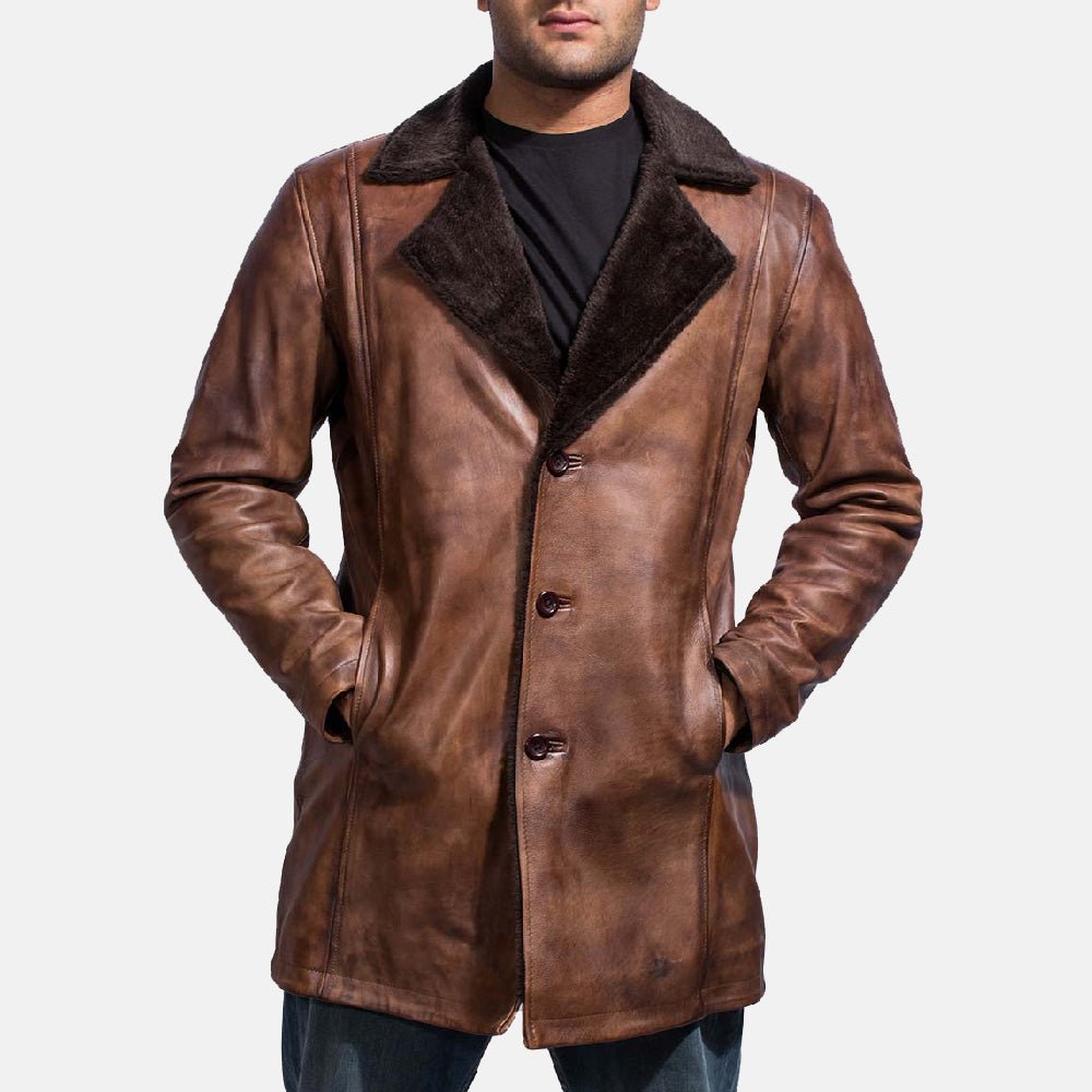 Cinnamon Distressed Leather Fur Coat - Vox Leather
