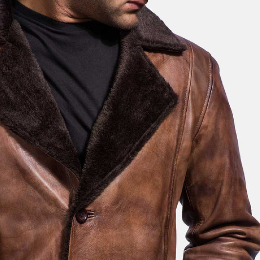 Cinnamon Distressed Leather Fur Coat - Vox Leather