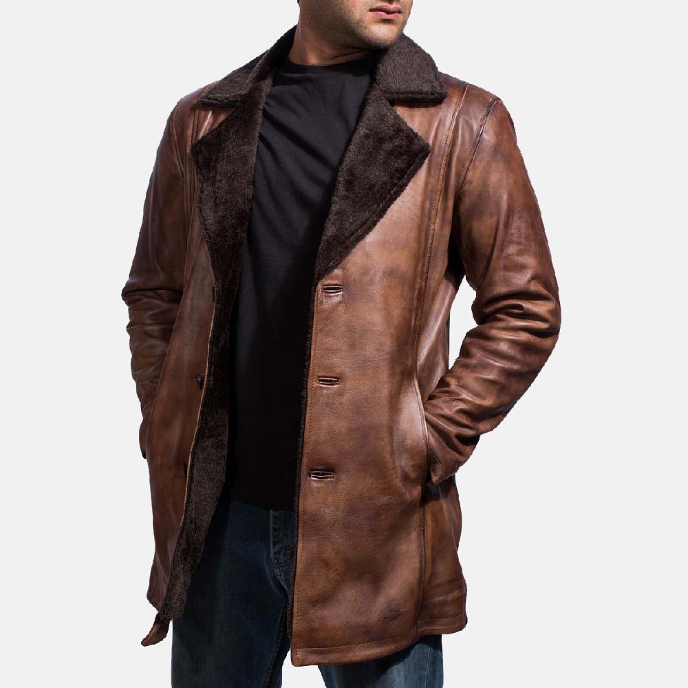 Cinnamon Distressed Leather Fur Coat - Vox Leather