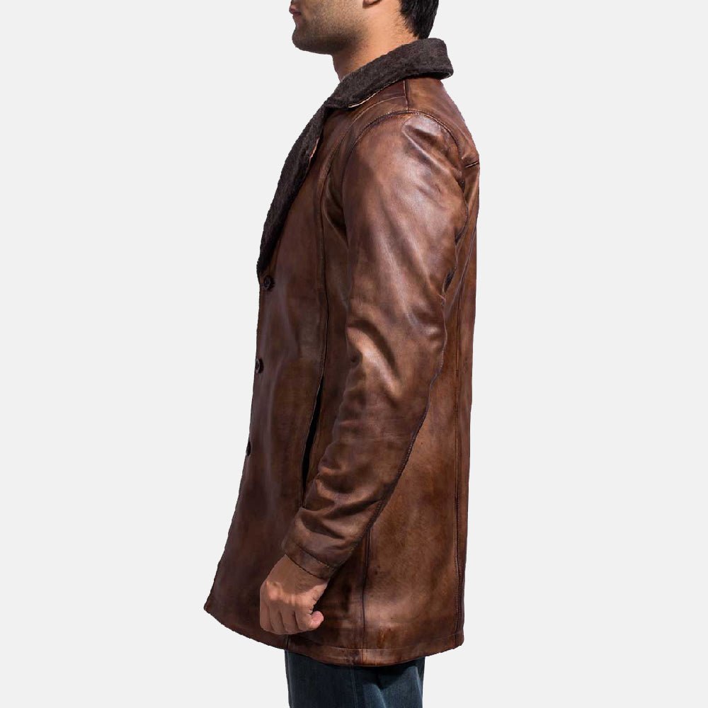 Cinnamon Distressed Leather Fur Coat - Vox Leather
