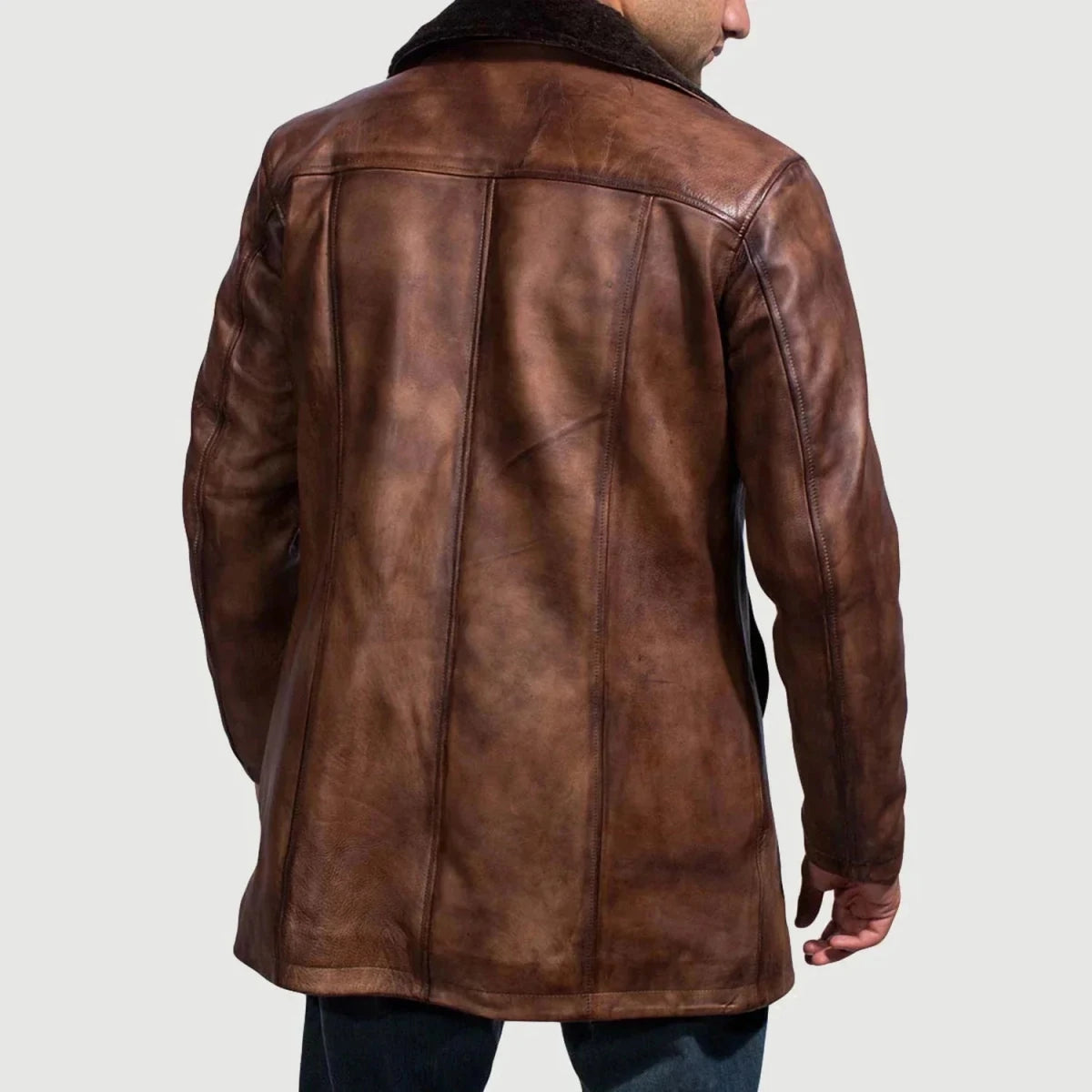 Cinnamon Distressed Leather Fur Coat - Vox Leather