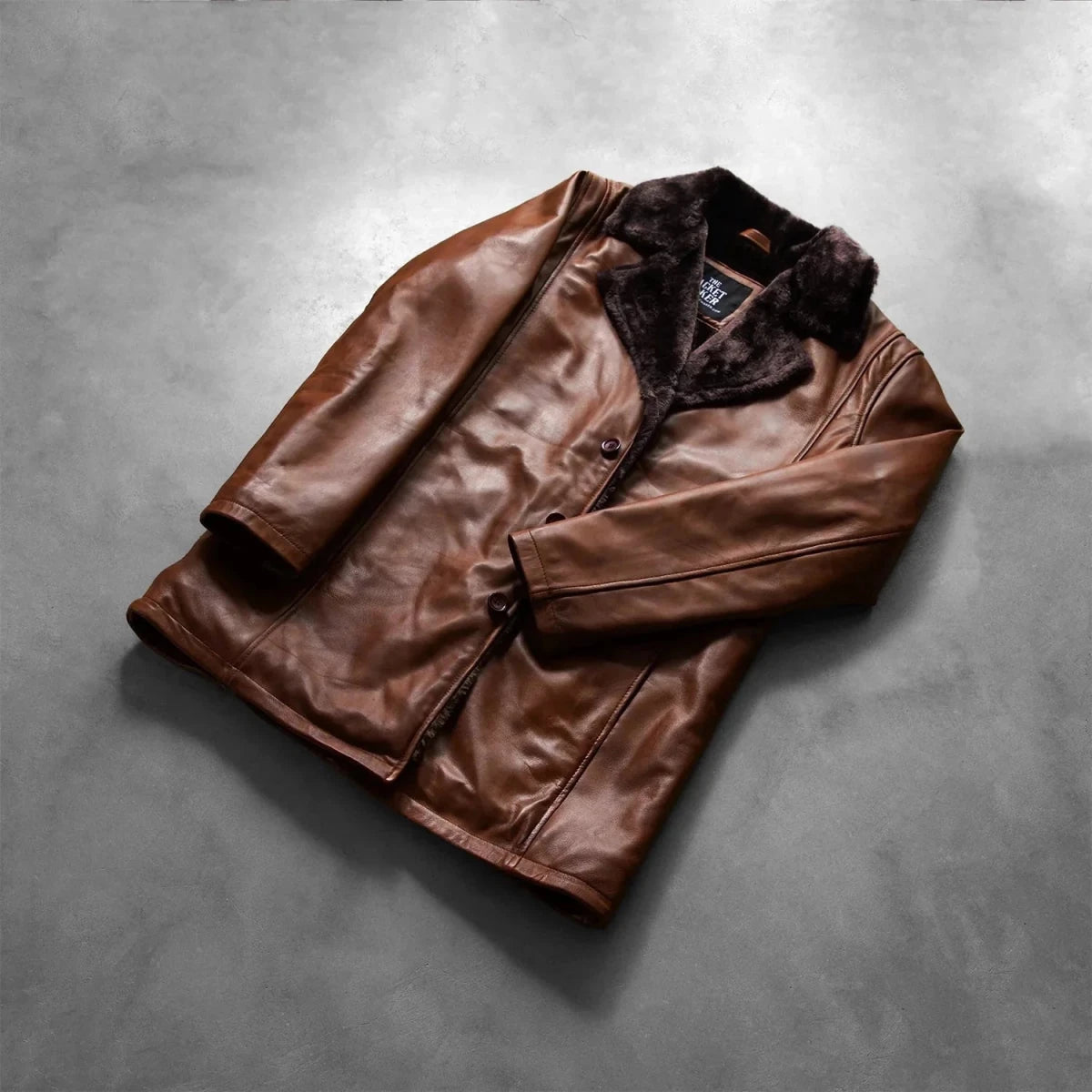 Cinnamon Distressed Leather Fur Coat - Vox Leather