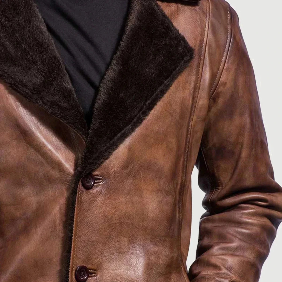 Cinnamon Distressed Leather Fur Coat - Vox Leather