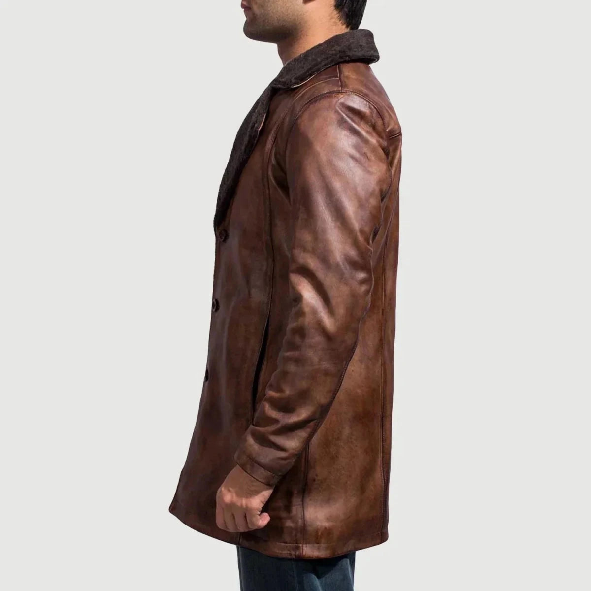 Cinnamon Distressed Leather Fur Coat - Vox Leather