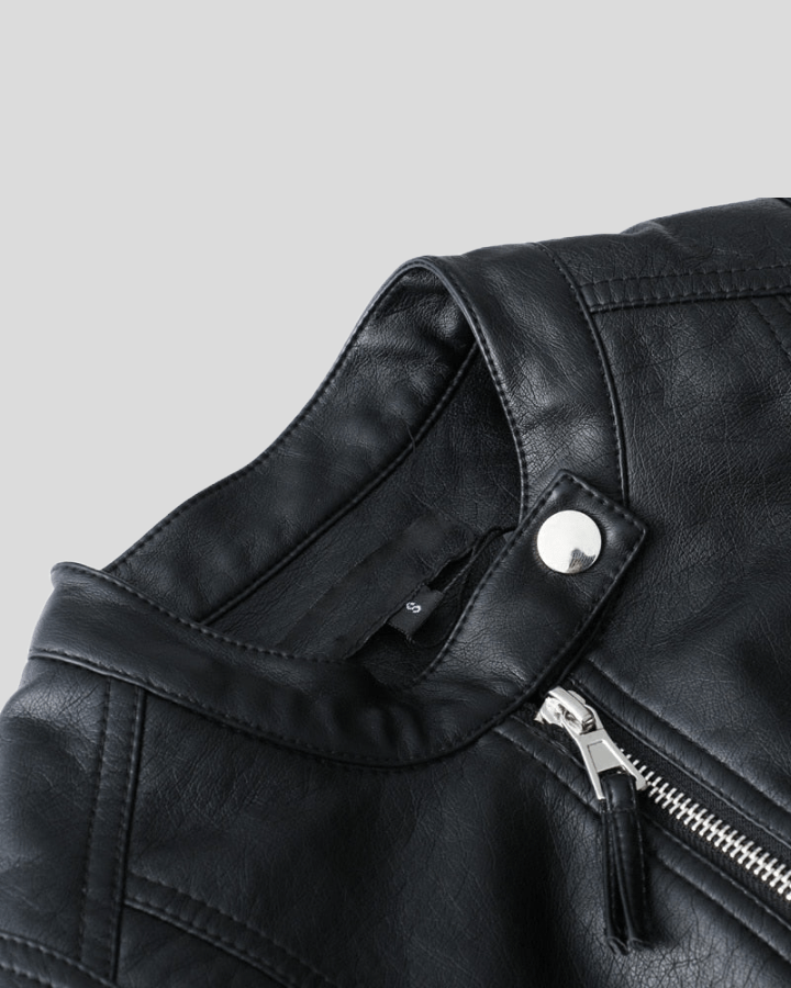 City Sleek Women's Fitted Black Leather Jacket with Textured Sleeves - Rare Leather
