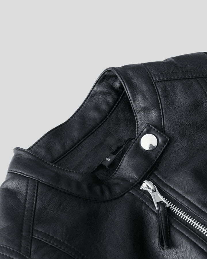 City Sleek Women's Fitted Black Leather Jacket with Textured Sleeves - Vox Leather