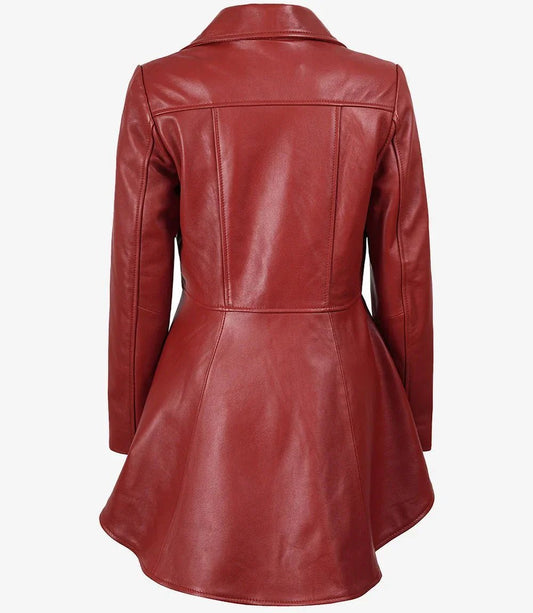 Clarissa Womens Red Asymmetrical Peplum Leather Jacket - Vox Leather