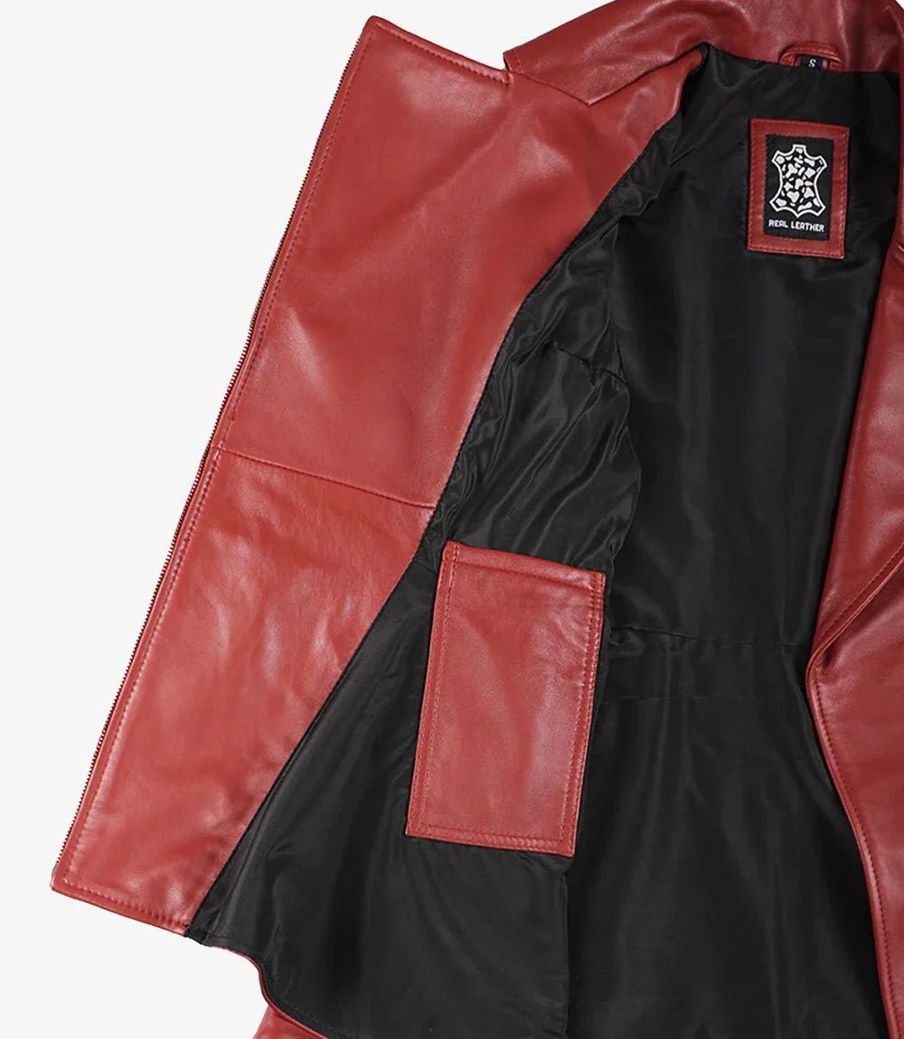 Clarissa Womens Red Asymmetrical Peplum Leather Jacket - Vox Leather