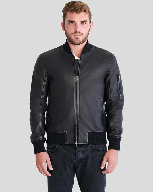 Clark Black Bomber Lambskin Leather Jacket - Vox Leather