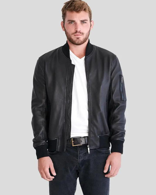 Clark Black Bomber Lambskin Leather Jacket - Vox Leather