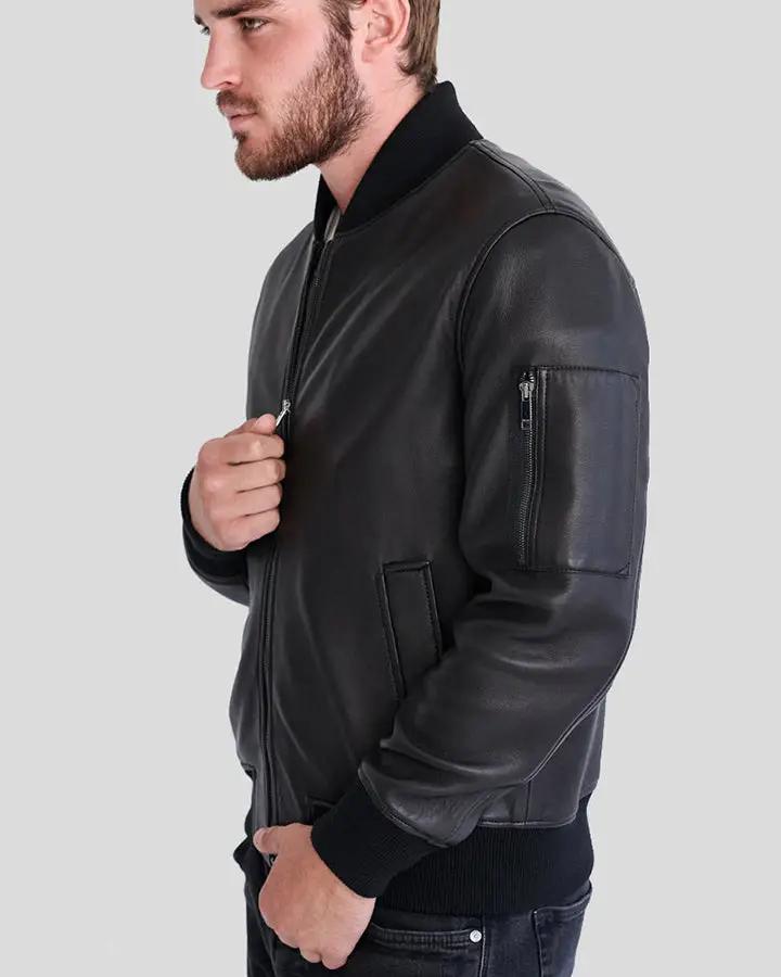 Clark Black Bomber Lambskin Leather Jacket - Vox Leather