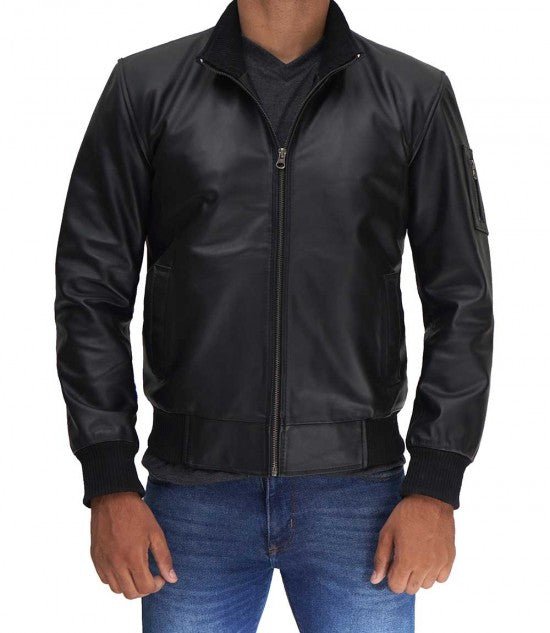 Clark Bomber Black Cowhide Leather Jacket - Vox Leather