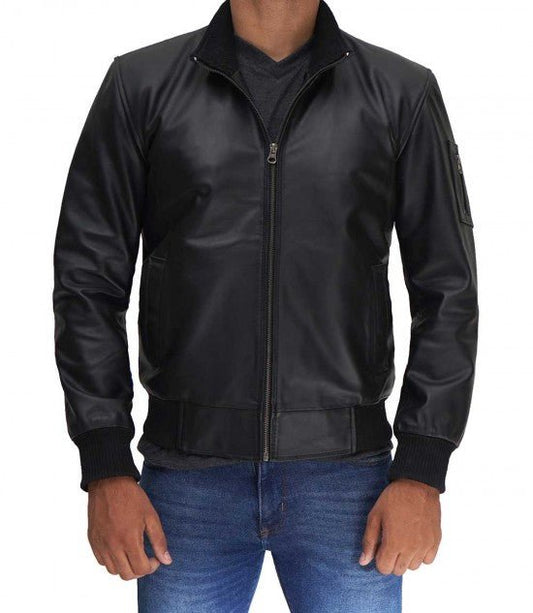 Clark Bomber Black Cowhide Leather Jacket - Vox Leather