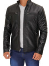 Clinton Men's Black Cafe Racer Leather Jacket - Rare Leather