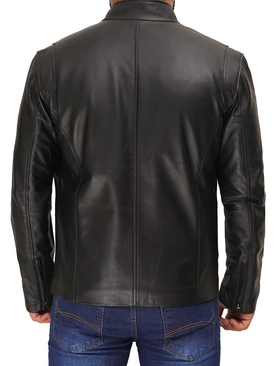 Clinton Men's Black Cafe Racer Leather Jacket - Rare Leather