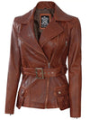 Cognac Wax Women Leather Biker Jacket - Vox Leather
